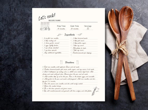 Printable Recipe Template: Minimalist Fillable Recipe Page (A4 / 8.5x11, PDF)