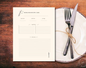 Druckbare Rezeptvorlage: Erbstück-Rezeptseite (Digital PDF)
