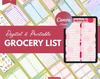 Digital Grocery List | Printable Grocery List Templates | Editable Food Shopping List | Minimal Grocery Planner | Reminder List | PDF