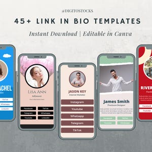 45+ Link in Bio Canva Editable Templates | Instagram Bio Link | Landing Page for Creators | Mobile Links Page, Linktree Template