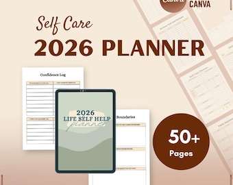 Self Care Planner 2026 Canva Editable | Mental Health Planner Printable | Wellness Journal, Anxiety & Stress Tracker, Daily Weekly Monthly