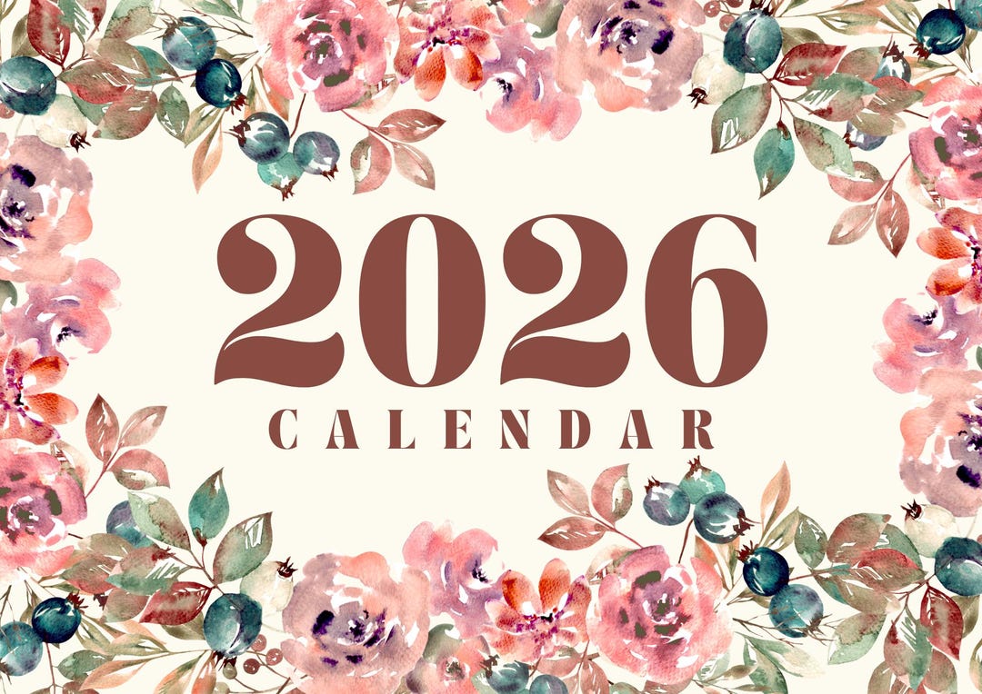2026 Floral Wall Calendar Printable | Watercolor Monthly Planner ...