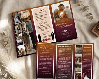 Trifold Wedding Invitation Template, Gatefold Wedding Invites, Canva Editable Template, Foldable Wedding Card, Instant Download