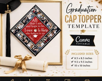 Graduation Cap Topper Template | Custom Grad Cap Topper Class of 2026 | Graduation Photo Frame Collage Canva Editable Bundle