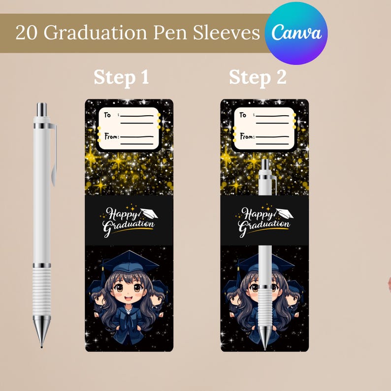 Graduation Pen Sleeve Template Canva Editable | Graduation Gift ...