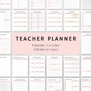 Printable Teacher Planner | Editable Canva Template | Instant Digital Download Lesson Plan Bundle | School Organizer and Academic Planner
