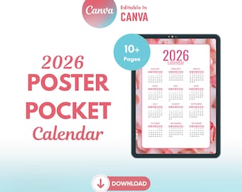 10+ Pocket Calendar 2026 template Canva Editable | Mini Calendar Printable | Wall Poster Calendar 2026| Digital Planner 2026