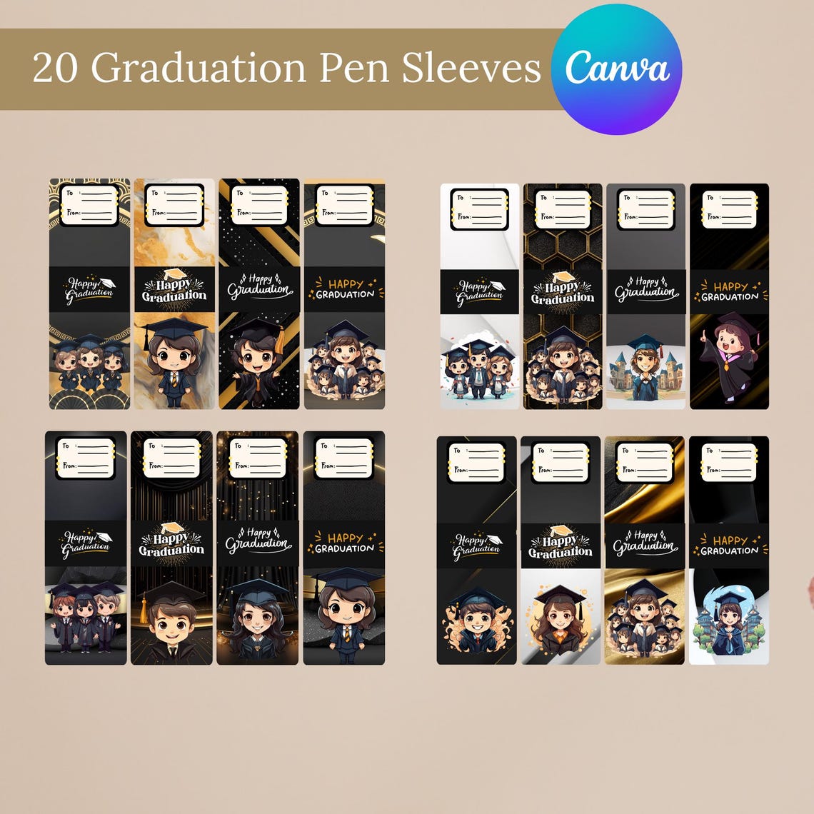 Graduation Pen Sleeve Template Canva Editable | Graduation Gift ...