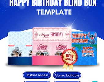 Sorpresa di compleanno modificabile, modello di scatola regalo stampabile, scatola cieca fai da te Canva, regalo di compleanno personalizzato, download immediato, per lei o per bambini