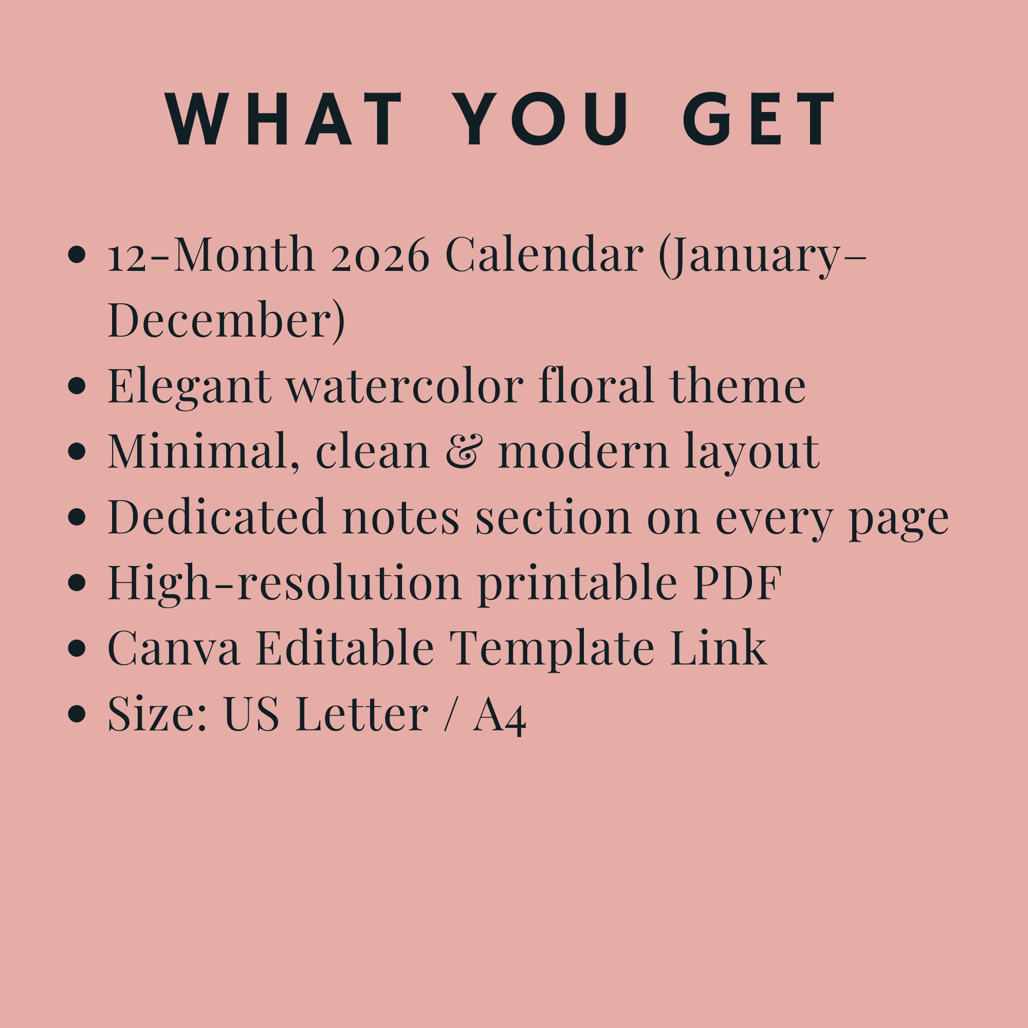 2026 Floral Wall Calendar Printable | Watercolor Monthly Planner ...