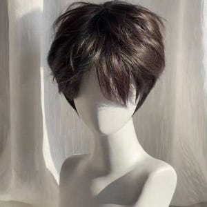 Men&#39;s Wig - Short Black Brown Neutral Gothic Style Fluffy Slightly Parted Short Hair - Mullet Halloween Cos Wig [Youthful Feeling]