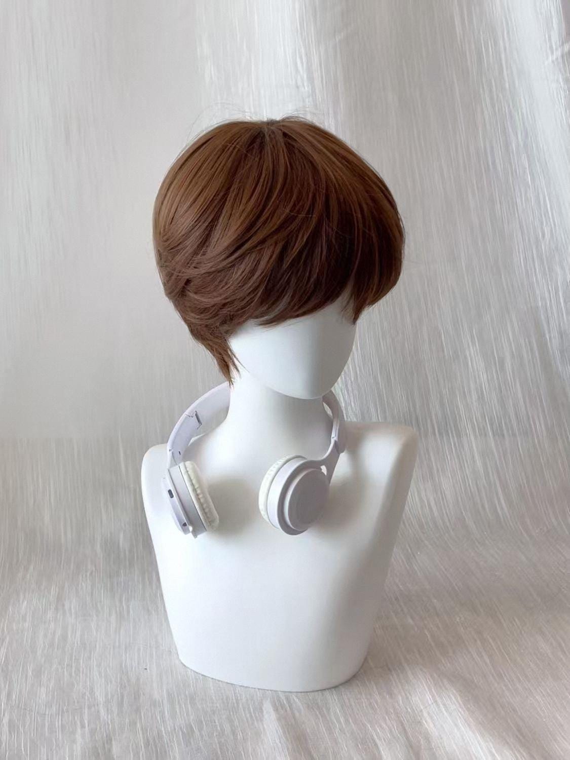 Men's Wig - Short Caramel Orange Brown Neutral Gothic Style Fluffy Micro-parted Short Hair - Fluffy Halloween Cos Wig [Youthful Sense]
