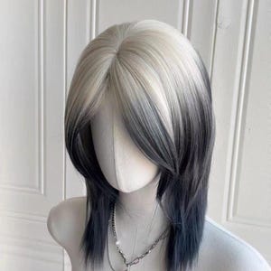 Men&#39;s Wig - Short Beige Gradient Black Neutral Gothic Style Fluffy Wolf Tail Short Hair - Mullet Head Halloween Cos Wig [Youthful Sense]