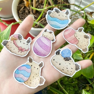 Süßes Frühlings und Oster Themed Sea Slug und Nacktschnecken Sticker Set | Osterhasen Meer | Niedliche 6 glänzende wasserfeste Abziehbilder