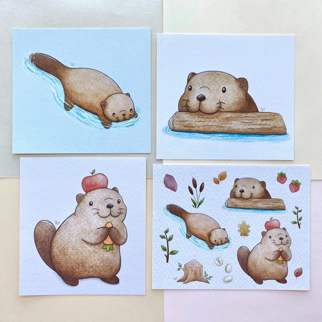 Beaver Art Print Set | Cute and Cozy Forest Beaver Themed Illustrations ...