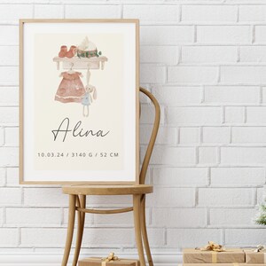 Namensposter| Geburtsdaten mit Namen| Personalisiert| Mädchen Geburtsposter| Babygeschenk zur Geburt| Taufgeschenk| A3 & A4| Bilderrahmen