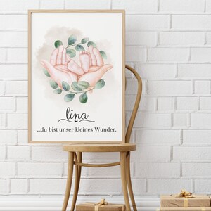 Personalisierbares Namensposter| Geburtsposter| Baby Poster| Kinderzimmer| Taufgeschenk| Paten| Geschenk zur Geburt, A3 & A4| Bilderrahmen