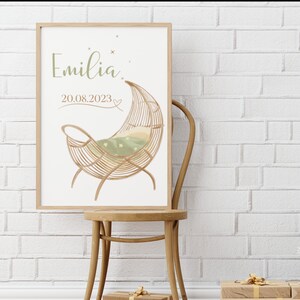 Namensposter mit Bild| Geburtsposter| personalisier| Baby Poster| Kinderzimmer| Taufgeschenk| Paten| Geschenk zur Geburt, A3 & A4| Bilderrah