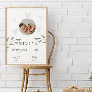 Namensposter Baby| personalisiert| Geburt| Geschenk| Geburtsposter| Babygeschenk| Kinderzimmer Poster| Taufgeschenk| A3 & A4| Bilderrahmen