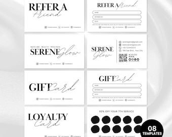 Esthetician Cards, Minimalist Business Cards Bundle, Loyalty Card, Gift Card, Referral Card, QR Code Card, Editable Esthetician Templates