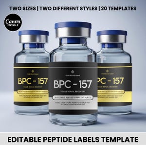 Peptide Label Templates Bundle, 20 Peptide Printable Labels, Peptide Therapy Canva template, Peptide Marketing LABEL Template