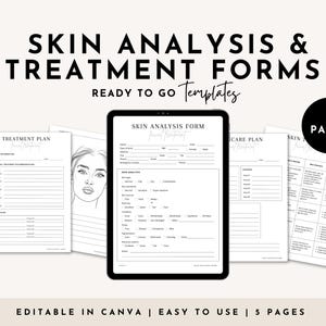 Skin Analysis Form, Editable Skin Treatment Plan, Facial Forms, Skin Care Consultation Forms, Med Spa Beauty Forms, Canva Template
