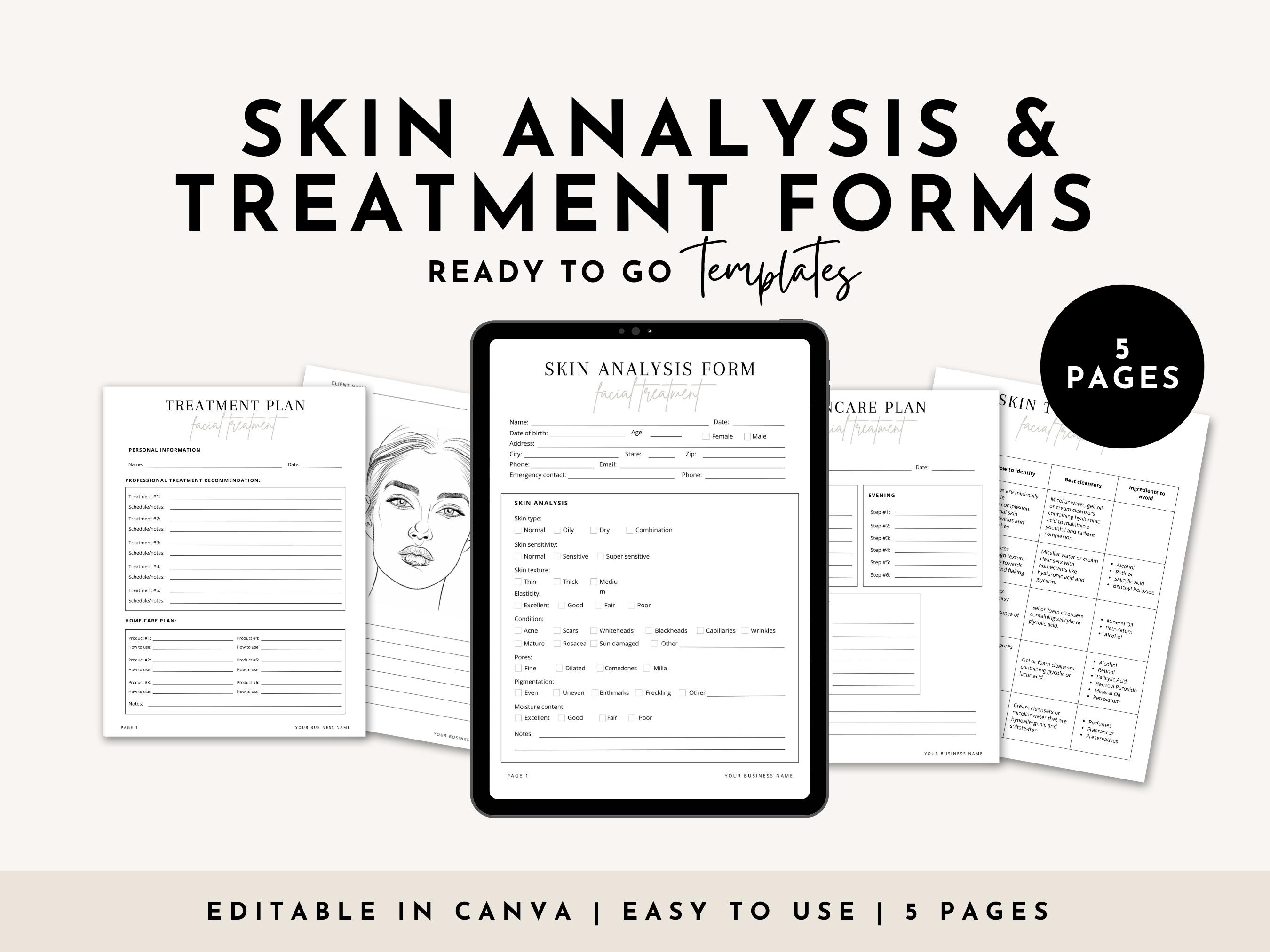 Weekly Skin Report Form Skin Analysis Form, Editable Skin Treatment Plan, Facial Forms, Skin ...