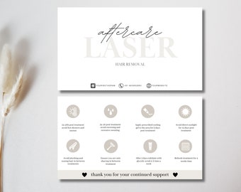 Laser Hair Removal Aftercare Card Template | Editable Hair Removal Care Instructions | Printable Laser Care Cards | IPL Treatment Care Guide