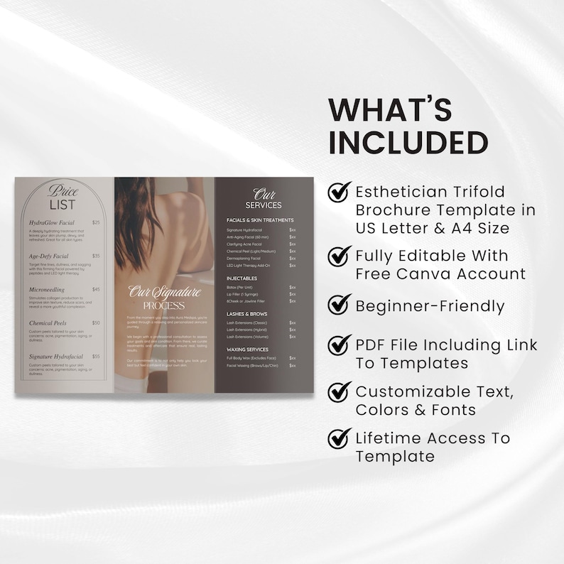 Esthetician Medspa Trifold Brochure Template, Beauty Salon Price list, Minimalistic, Esthetician Flyer, Medspa Skincare Beauty Brochure image 6