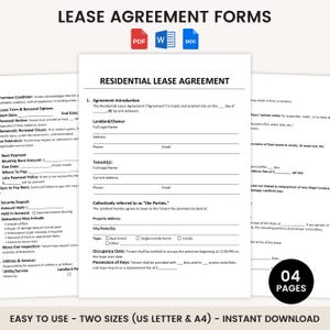 Rental Agreement Template, Editable Lease Contract, Landlord Forms, Residential Housing Agreement, Editable/Printable Google Docs, Word PDF