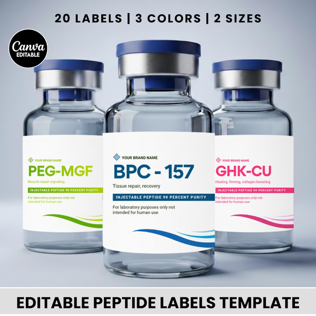 Peptide Label Templates Bundle, 20 Peptide Printable Labels, Peptide ...