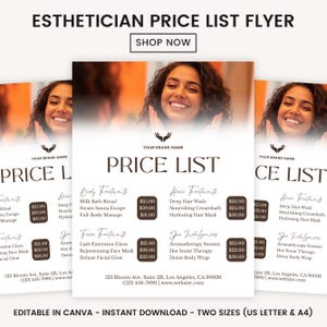 Esthetician Price List Template, Editable Hair Price List, Price List Flyer, Salon Business Price List, Hair Pricing Flyer, Canva Template