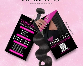 Hair Tag Template, Editable Hair Tag, DIY Hair Hang Tag Design, Hair Extension Tags, Hair Business Tags, Hair Packaging, Hair Branding Kit