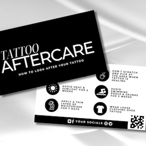 Tattoo Aftercare Card Template | PMU Aftercare Tattoo Care Cards | Tattoo Instructions Card Canva Template | Tattoo Artist | Black and White