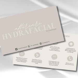 Cartão de cuidados posteriores Hydrafacial, Instruções de cuidados Aquafaciais, Tratamento facial, Tratamento facial de esteticista, Instruções de cuidados de beleza