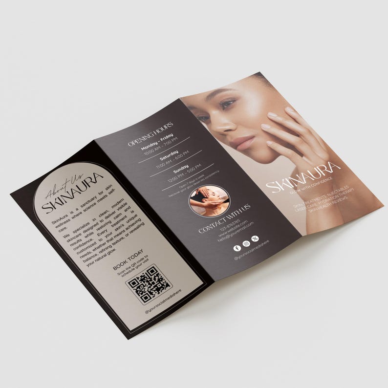 Esthetician Medspa Trifold Brochure Template, Beauty Salon Price list, Minimalistic, Esthetician Flyer, Medspa Skincare Beauty Brochure image 4