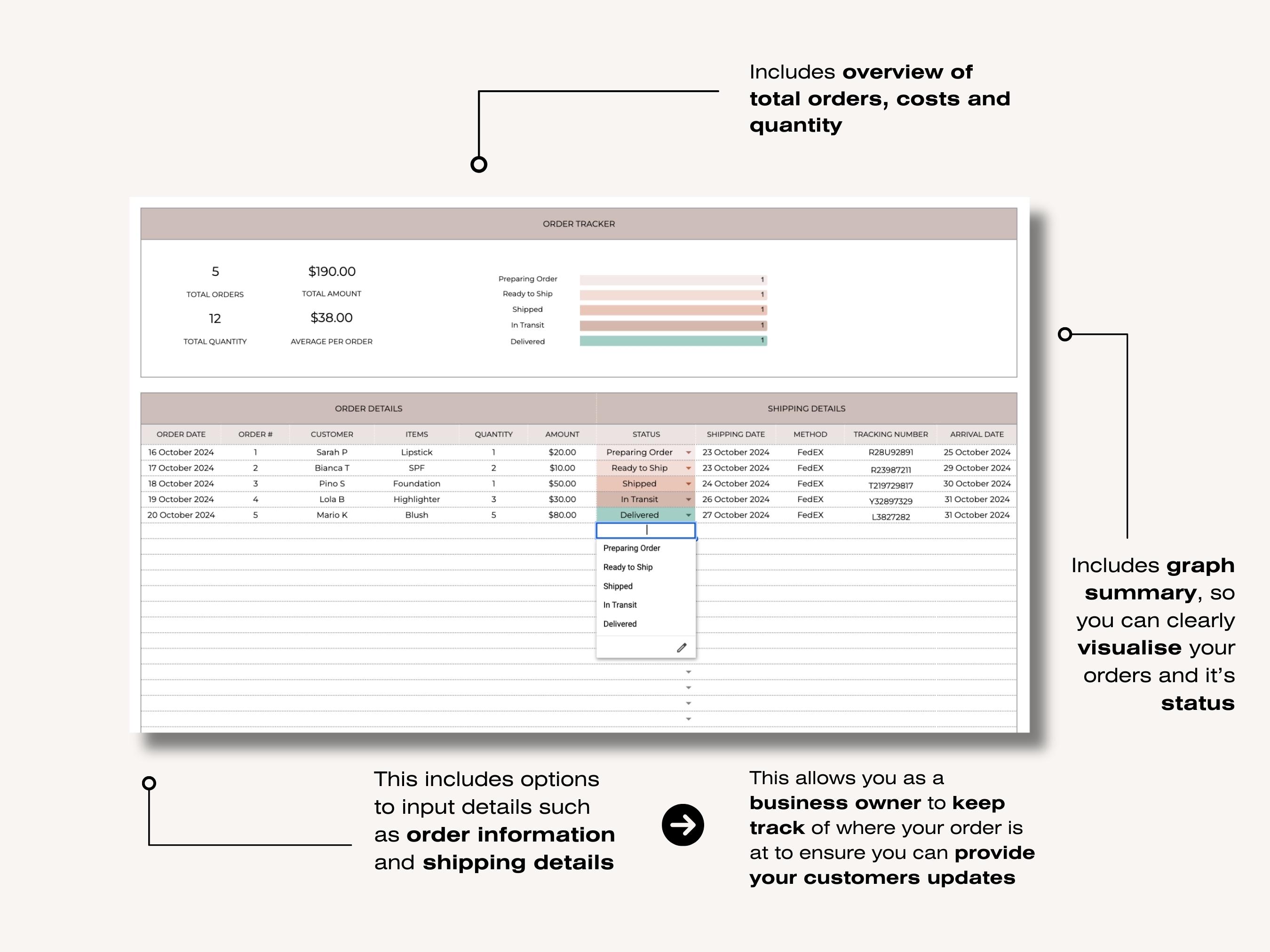 Order Tracker Google Sheets Excel Template Small Business Spreadsheet ...