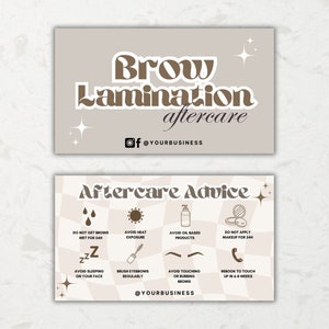 Sjabloon voor wenkbrauwlaminering nazorgkaart | Bewerkbare wenkbrauwsjabloon | Wenkbrauwtint | Wenkbrauwwax | Schoonheidsspecialiste sjabloon | Onderhoudsinstructies