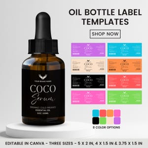 Oil Bottle Labels. Body Oil Bottle Labels, Editable Product Label, Essential Oil Bottle Label, 6 Colors, 1oz 2oz 4oz, Canva Template