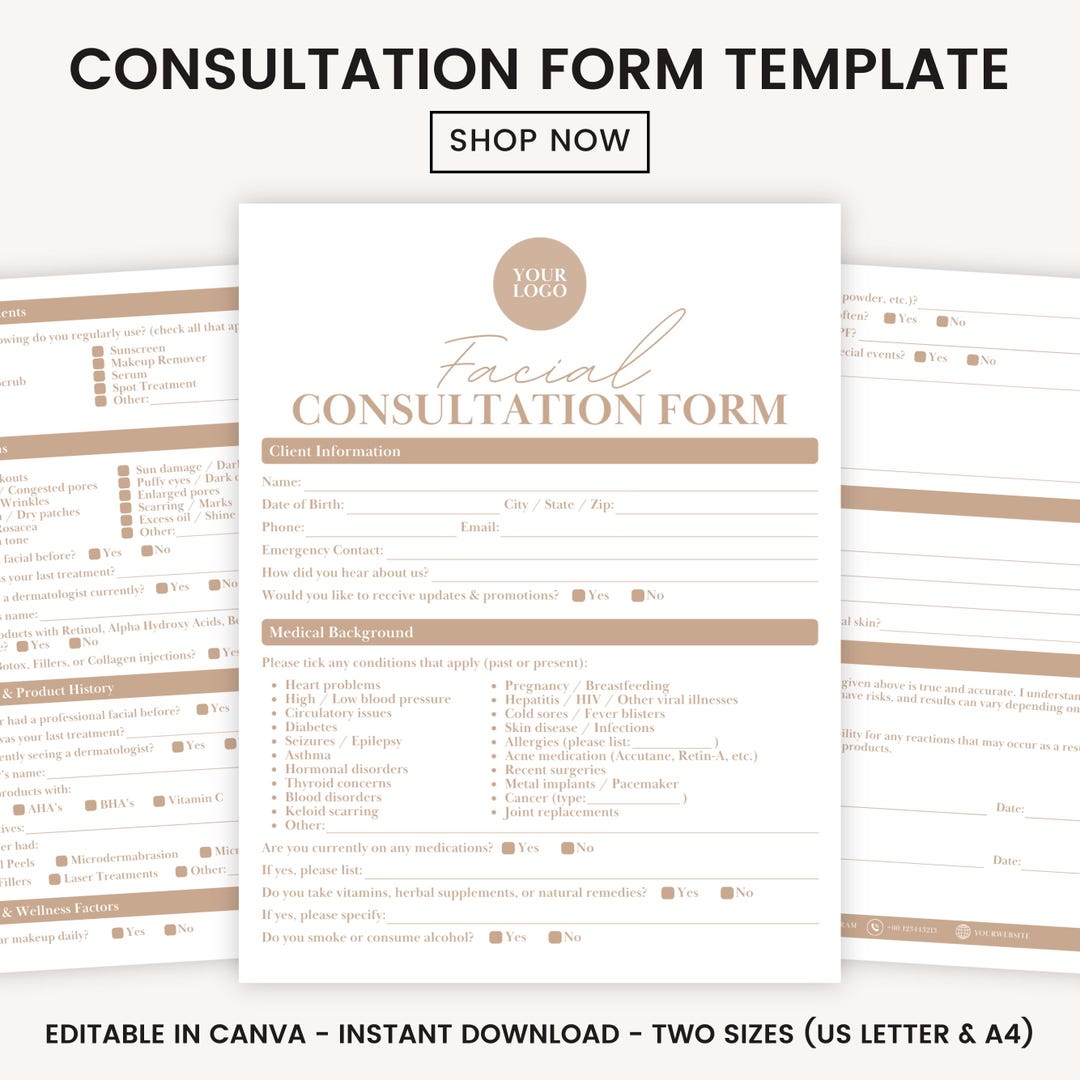 Facial Consultation Form Template, Skincare Form, Beauty Salon Form ...