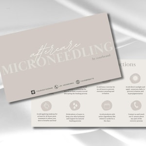 Nazorgkaart microneedling Bewerkbare nazorgkaart Nazorg gezichtsbehandeling Instructies voor nazorg, schoonheidsspecialiste Canva-sjabloon