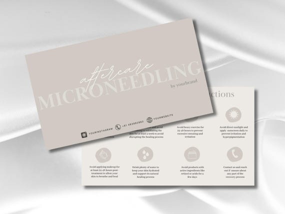 Microneedling Aftercare Card Editable Needling Aftercare Card Facial Treatment Post Care Instructions, Esthetician Aftercare Canva Template