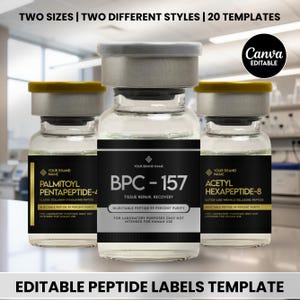 Bundel peptidelabelsjablonen, 20 afdrukbare peptidelabels, canvasjabloon peptidetherapie, sjabloon peptidemarketinglabel
