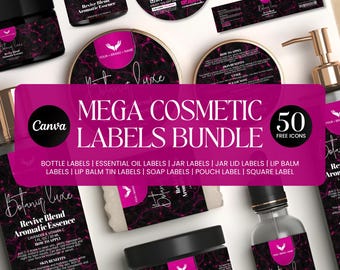 Cosmetic Labels Bundle, Editable Skincare Label Templates, Product Label Template, Custom Body Product Label DIY Branding Kit