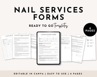 Formulario de consulta de uñas, formulario de técnico de uñas, formulario de admisión de clientes, formulario de manicura, pedicura, salón y spa, formulario de exención de responsabilidad del salón de uñas, formulario de consentimiento para uñas