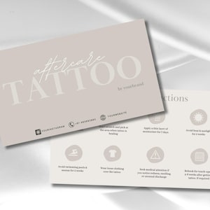 Tattoo Aftercare Card Template | PMU Aftercare Tattoo Care Cards | Tattoo Instructions Card Canva Template | Tattoo Artist | Black and White