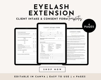Formularios de extensiones de pestañas / Plantilla de consentimiento de pestañas editable / Formularios de esteticista / Formulario de consulta de pestañas / Lash Tech / Tarjeta de cuidado posterior de pestañas