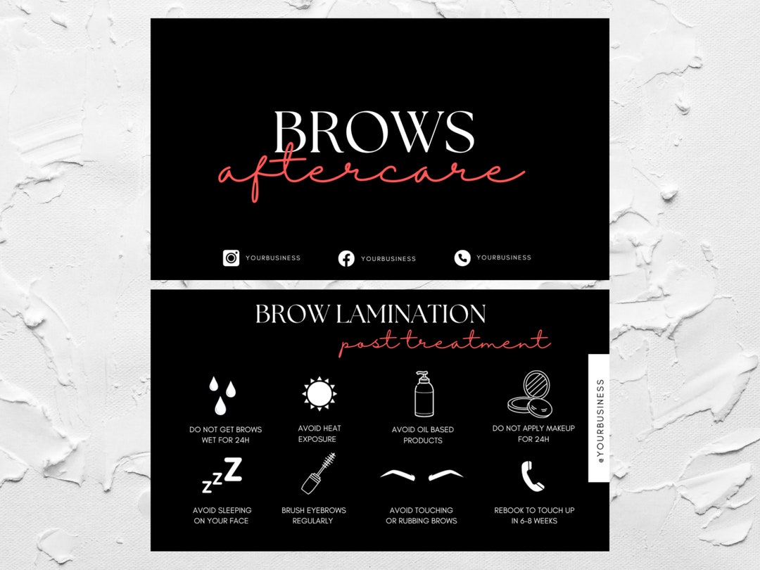 Brow Lamination Aftercare Card Template Editable Brow Template Brow Tint Brow Wax Esthetician