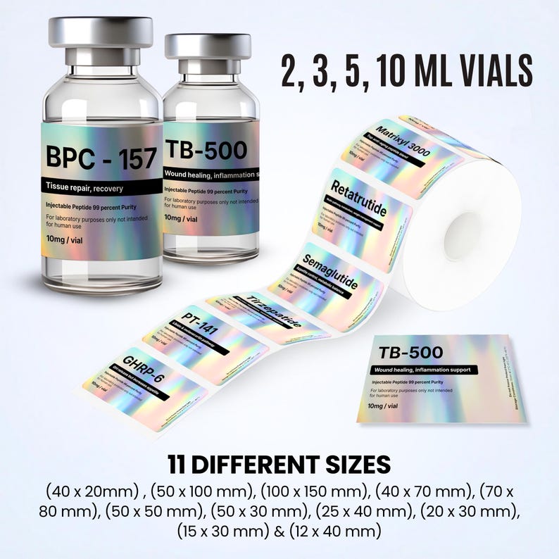 70+ Niimbot Peptide Label Template, Peptide Therapy Label Canva, Holographic Peptide Vial Labels, Niimbot Peptide Stickers, 3ml Vial Labels