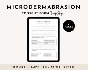Mikrodermabrasions-Einverständniserklärung, bearbeitbares Gesichtseinverständniserklärung, Beauty-Forms, Kosmetikerin-Business-Form, minimalistische Gesichtsbehandlungsform